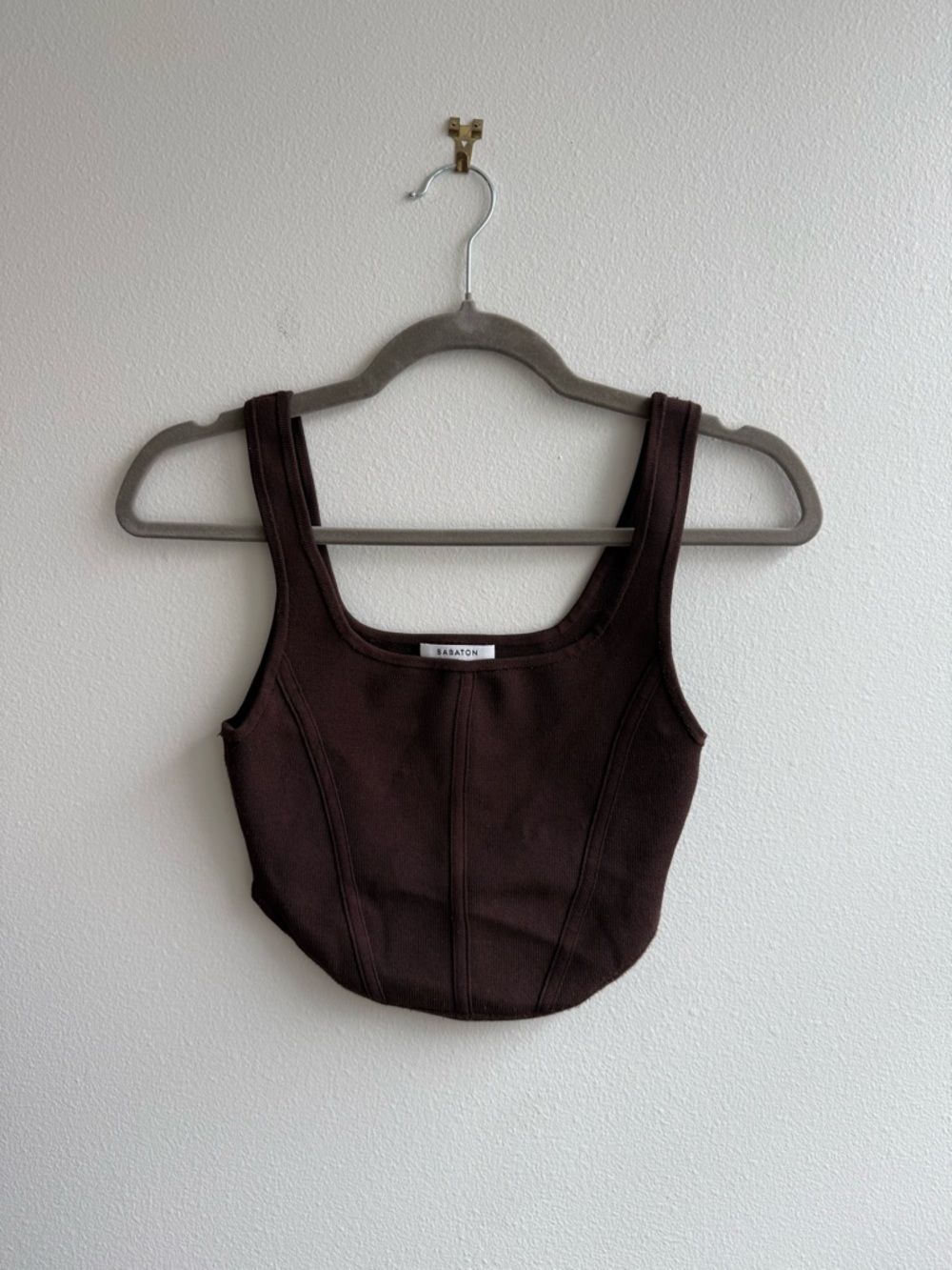 Aritzia Babaton Sculpt Knit Bustier Tank in rich mocha brown